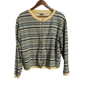 Vintage Womens Yellow Striped Ribbed Button Y2K Oversized Cardigan Sweater Small - Picture 1 of 5