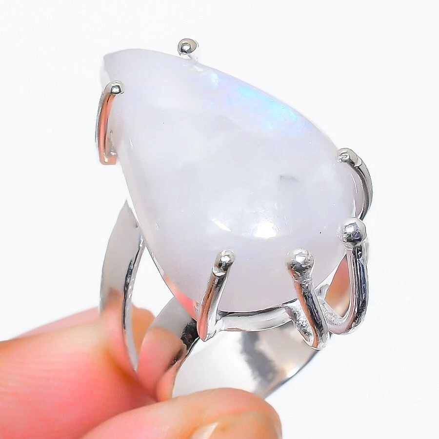 Anillo de joyería de plata de ley 925 con piedras preciosas de luna naturales talla 7 (EE. UU.) Foto 1 de 1