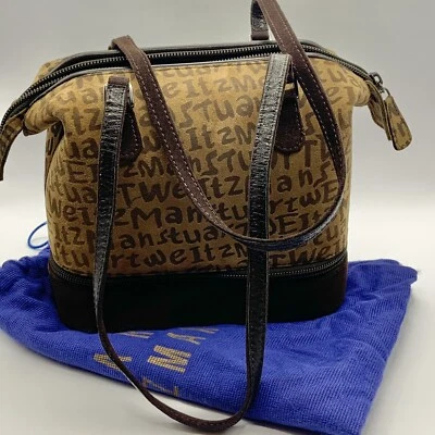 Stuart Weitzman Handbag Satchel Suede Leather Brown Two-tone Graphics Bottom Zip - Image 1 of 4