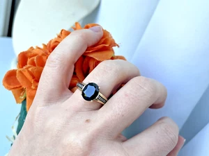 GORGEOUS SOLID 9CT GOLD SPINEL DIAMOND RING SIZE O 7 NOT 14CT OR 18CT MODERNIST - Picture 1 of 14