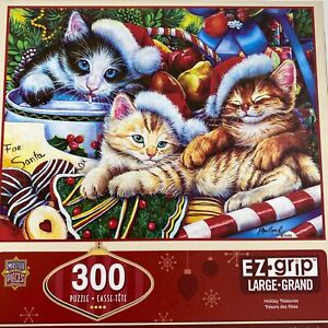 MasterPieces Holiday Treasures Christmas Cats EZ Grip 300 Pcs Puzzle Complete