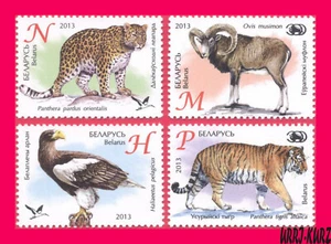 BELARUS 2013 Nature Fauna Wild Animals Bird Tiger Eagle Leopard Mouflon 4v MNH - Picture 1 of 1
