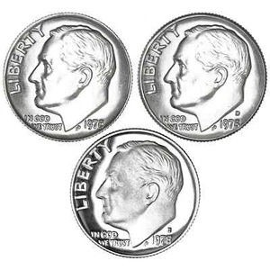 1978 P D S Roosevelt Dimes 3 coin Set from Proof & Mint Set - Picture 1 of 2