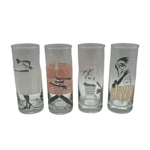 Barware vintage de los años 80, 4 vasos altos gráficos marca Panache, diseño mod glam - Imagen 1 de 8