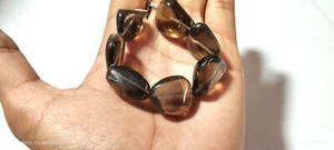 BRACCIALE QUARZO FUMÉ PEPITA MISURA LIBERA LISCIO TUMBLE JEWERY 7" POLLICI - Foto 1 di 12