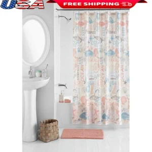 17 Piece Shower Curtain Bath Set W/ Noodle Rug Soap Dispenser Toothbrush Holder - Picture 1 of 7