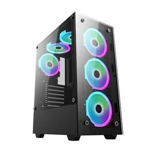 JEDEL SX-81 Gaming PC Case Mid ATX Tower 6 x 120MM RGB LED Fans Glass Panels - Picture 1 of 12