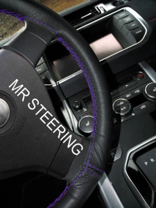 FOR CADILLAC XTS 2012+ TRUE LEATHER STEERING WHEEL COVER PURPLE DOUBLE STITCHING - Picture 1 of 5