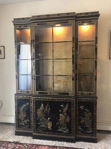 Drexel Heritage Et Cetera Black & Gold Asian Chinoiserie Breakfront -Boston Area Cover