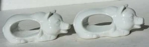 Pig Figurines White Napkin Holders Set of 2 Ceramic Porcelain Unmarked Adorable - Picture 1 of 1