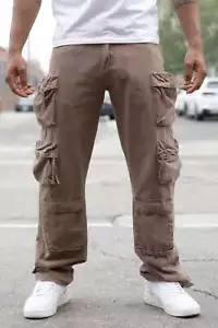 Men's Taupe Baggy Fit Cargo Pants - Picture 1 of 5