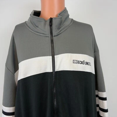Ecko Unltd Track Jacket Mens Size 3XL Black Grey White Embroidered Full Zip - Image 1 of 4