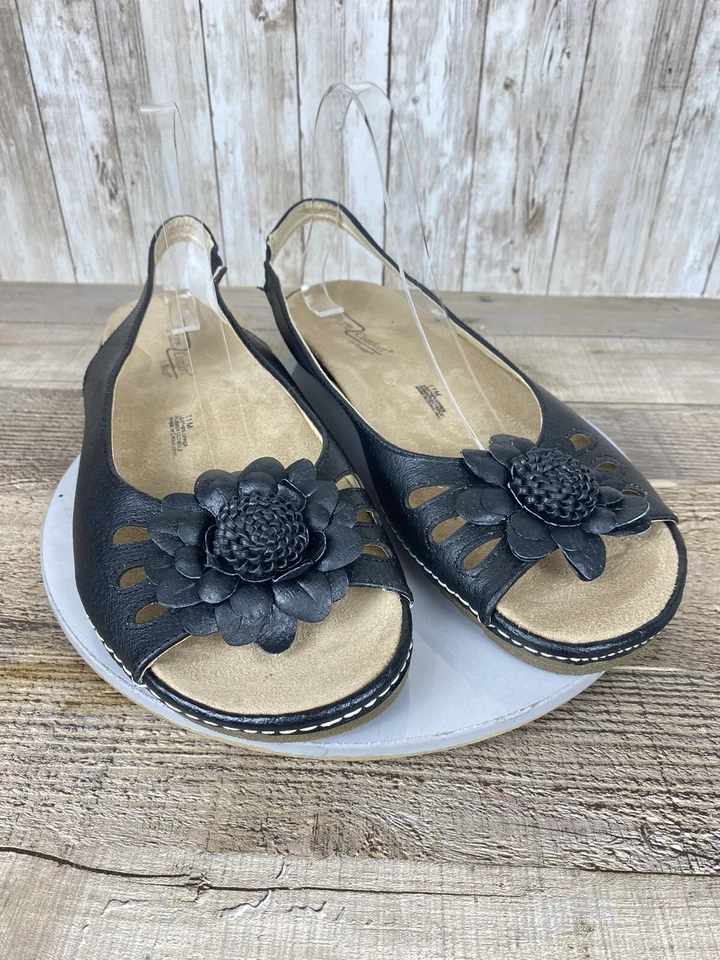 Beacon Pure Comfort Women’s Flower Black Leather Sandals Size 11 M - Image 1 of 4