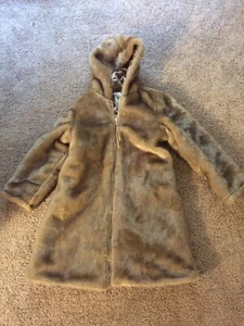 BEAUTIFUL GOLDEN BROWN FAUX HOODED MINK COAT - Picture 1 of 6