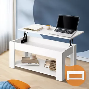 Oikiture Coffee Table Lift Up Top Modern Tables Hidden Book Storage White - Picture 1 of 10