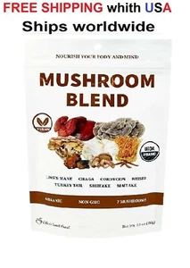 ORGANIC MUSHROOM BLEND 3.5OZ LIONS MANE, CHAGA, CORDYCEPS, REISHI, TURKEY TAIL - Picture 1 of 12