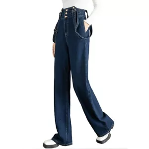 Ladies Denim Bib Overalls Jeans Straight Leg Jumpsuit Loose Casual Pants Blue - Picture 1 of 10