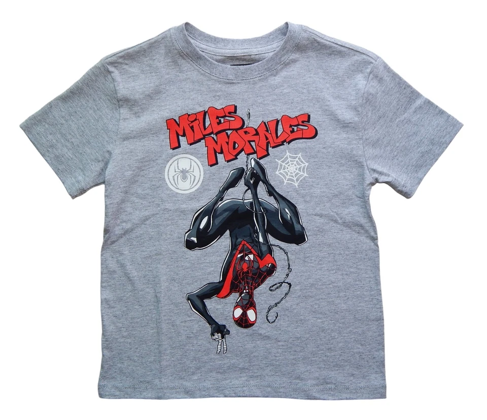 SPIDER-MAN MILES MORALES Active T-Shirt Gray Cotton Tee Boys Size 5 or 6 NEW $16 - Image 1 of 1