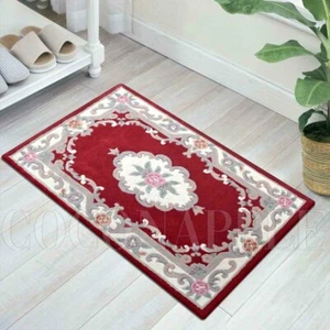 Rose Red Wool Carved French Aubusson Floor Rug Mat 60x120cm **FREE DELIVERY** - Bild 1 von 4