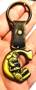 Vintage Disney China Metal and Leather Sleepy Mickey on C Keychain - Picture 1 of 3