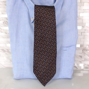 Mens Neck Tie Blue Brown Geo Art Deco Silk Careerwear Suit Wide GIOVANNI ROSSINI - Picture 1 of 10