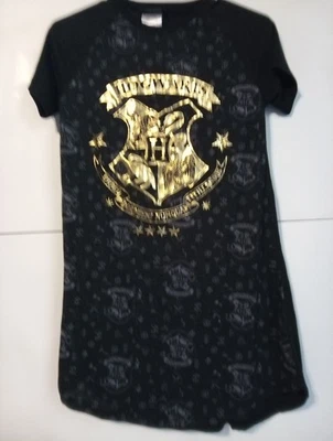 Girls Size 14 Harry Potter Hogwarts Black Hologram Nightgown Shirt Gold Logo  - Image 1 of 4