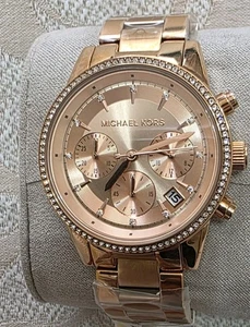 michael kors ritz two tone gold/rose gold crystal pave chronograph ladies watch - Picture 1 of 4