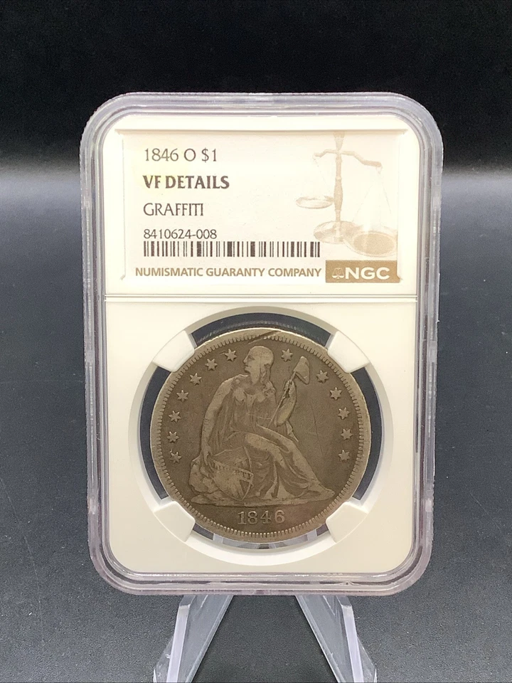 NGC $1 1846-O Seated Dollar VF Details  - Image 1 of 4