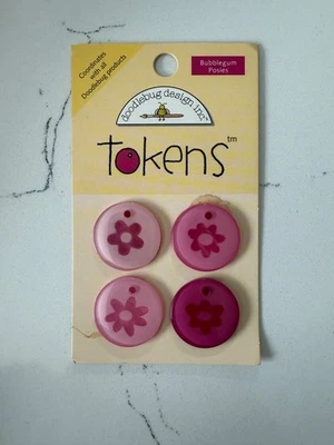 Doodlebug Design 4 Bubble Gum Posies Pink Tokens Scrapbooking Journalling Crafts - Image 1 of 4