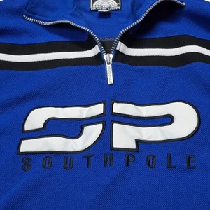 VTG Southpole 1/4 Zip Pullover Men’s Large Blue Black White Stripe Retro Style - Picture 1 of 9