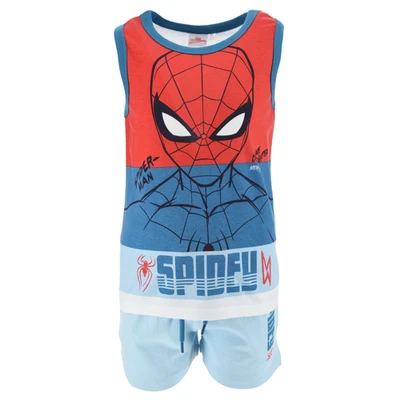 COMPLETO SHORT + CANOTTA SPIDERMAN MARVEL BAMBINO 100% COTONE - EX1073CELESTE - Immagine 1 di 4