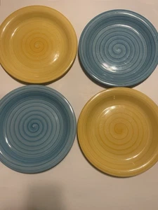 Plato de cena 4 remolinos de gres pintado a mano Citrus Grove azul claro y amarillo - Imagen 1 de 10