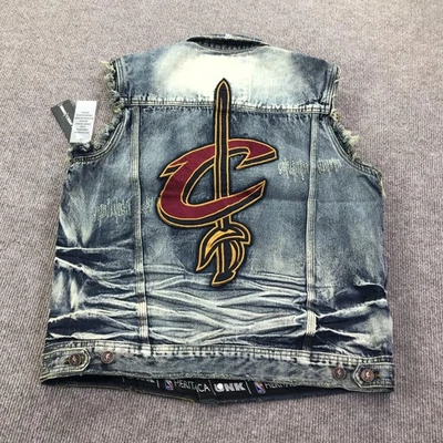 Cleveland Cavaliers Chaleco Para Hombres Grande Azul NBA Baloncesto Denim Envejecido Jean Foto 1 de 4