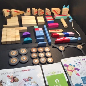 Tegu Magnetic Wooden Block Set - 125+ Pieces - Multi Color Shape Size Wheels - Picture 1 of 24