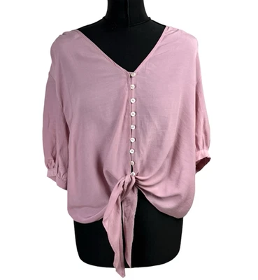 George Tie Front Blouse Women’s UK Size 16 3/4 Bell Sleeve Dusky Pink - Image 1 of 4