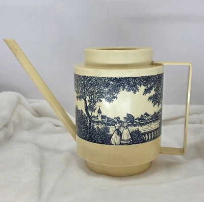 Regadera de plástico duro Vitri vintage diseño tipo transferencia crema y azul RARA Foto 1 de 4