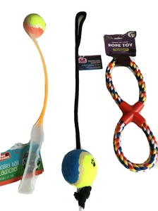 Hunde Gassi Pack Tennisball Werfer Zerrspielzeug Seil Spielzeug Hund Geburtstag Leckerli NEU - Bild 1 von 2