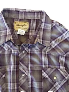 Wrangler Western Mens 3XL Purple Plaid Cowboy 2-Pocket Pearl Snap Shirt - Picture 1 of 3