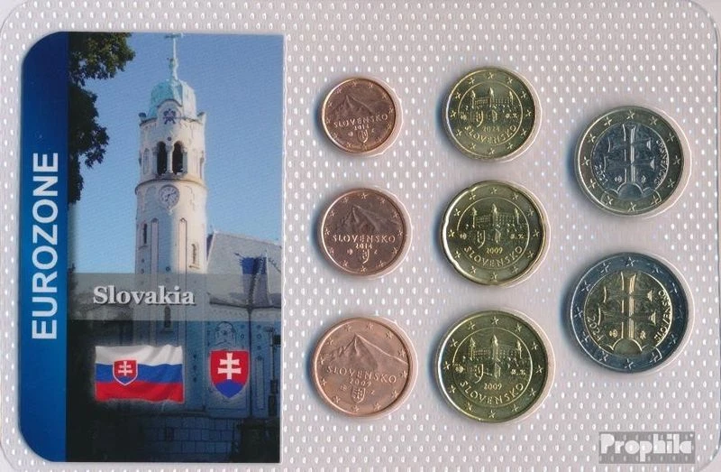 Coins slovaquie Fleur de coin Séries de monnaies à partir de 2009 1 cent jusqu'à - Photo 1/1