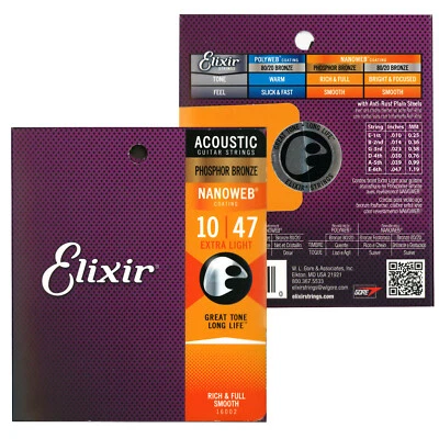 ELIXIR 16002 - SAITEN WESTERNGITARRE AKUSTIK NANOWEB 010-047 EXTRA LIGHT PHOS/BR