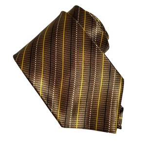 Corbata para hombre ETRO Designer a rayas marrón dorado negro brillo - Imagen 1 de 4