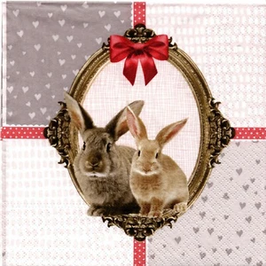 SERVIETTES EN PAPIER LAPINS PAQUES MEDAILLON. PAPER NAPKINS RABBITS EASTER EGG - Picture 1 of 1