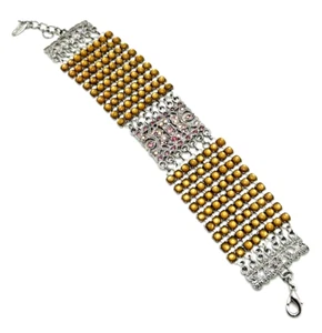 VCLM Nordstrom Bracelet Pink Rhinestone & Amber Cab Mesh Statement 7 1/2" - Picture 1 of 13