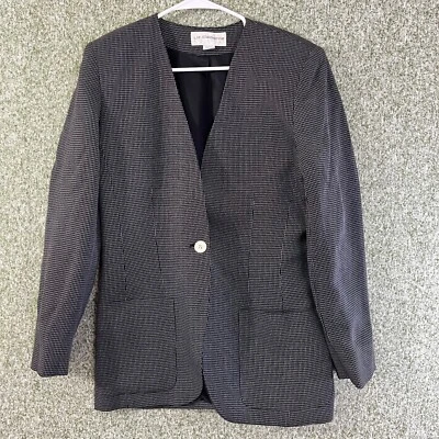 Liz Claiborne Jacket Womens 8 Vintage Black Check Single Button V Neck Made USA  - Image 1 of 4