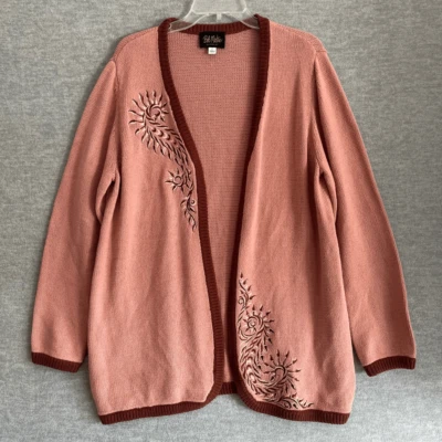 Bob Mackie Long Cardigan Sweater Women's Large Embroidered Lagenlook Duster Pink - Image 1 of 4