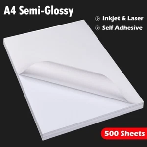 500 x A4 White Semi-Glossy Self-Adhesive Sticker Paper Label Laser Inkjet Print - Picture 1 of 1