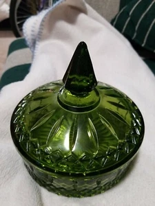 Vintage Green Crystal Cut Glass with Lid - Picture 1 of 8