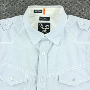 Marc Ecko Shirt Men XL Extra Large Blue Stripe Long Sleeve Contrast Cuff - Picture 1 of 15