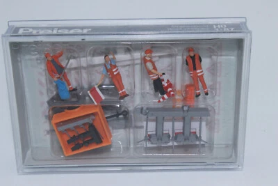 Preiser 10347 Mantenimiento de Carreteras 4 Estatuillas + Accesorio Sitio de Construcción H0 1:87 Foto 1 de 4