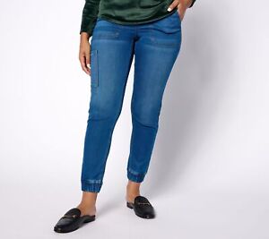 Denim & Co. Women's Jeans Sz L Comfy Knit Cargo Blue A392104